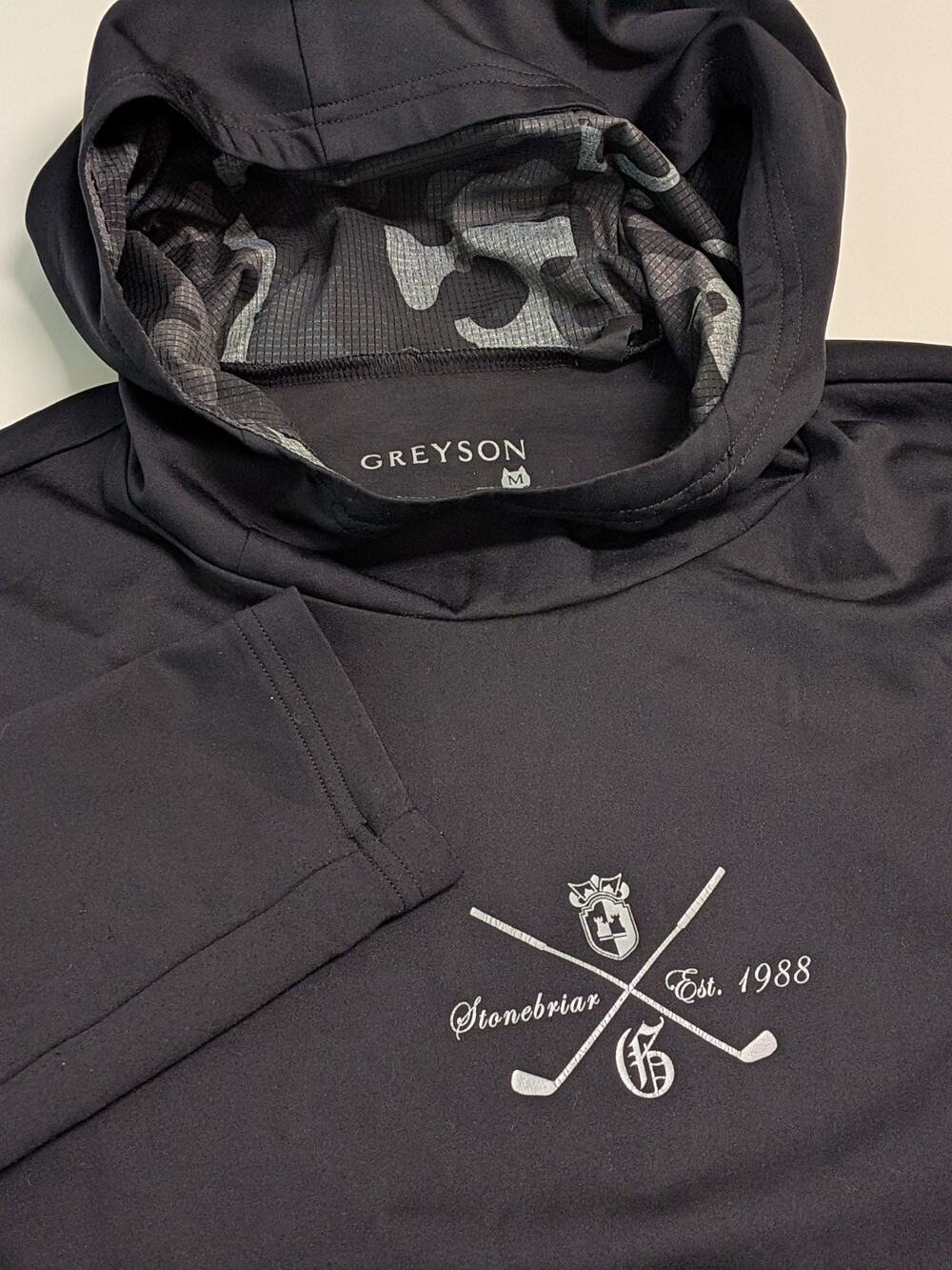 Greyson Men Cokato Hoodie Black Wolf Stonebriar CC Logo Performance Zip Pocket M